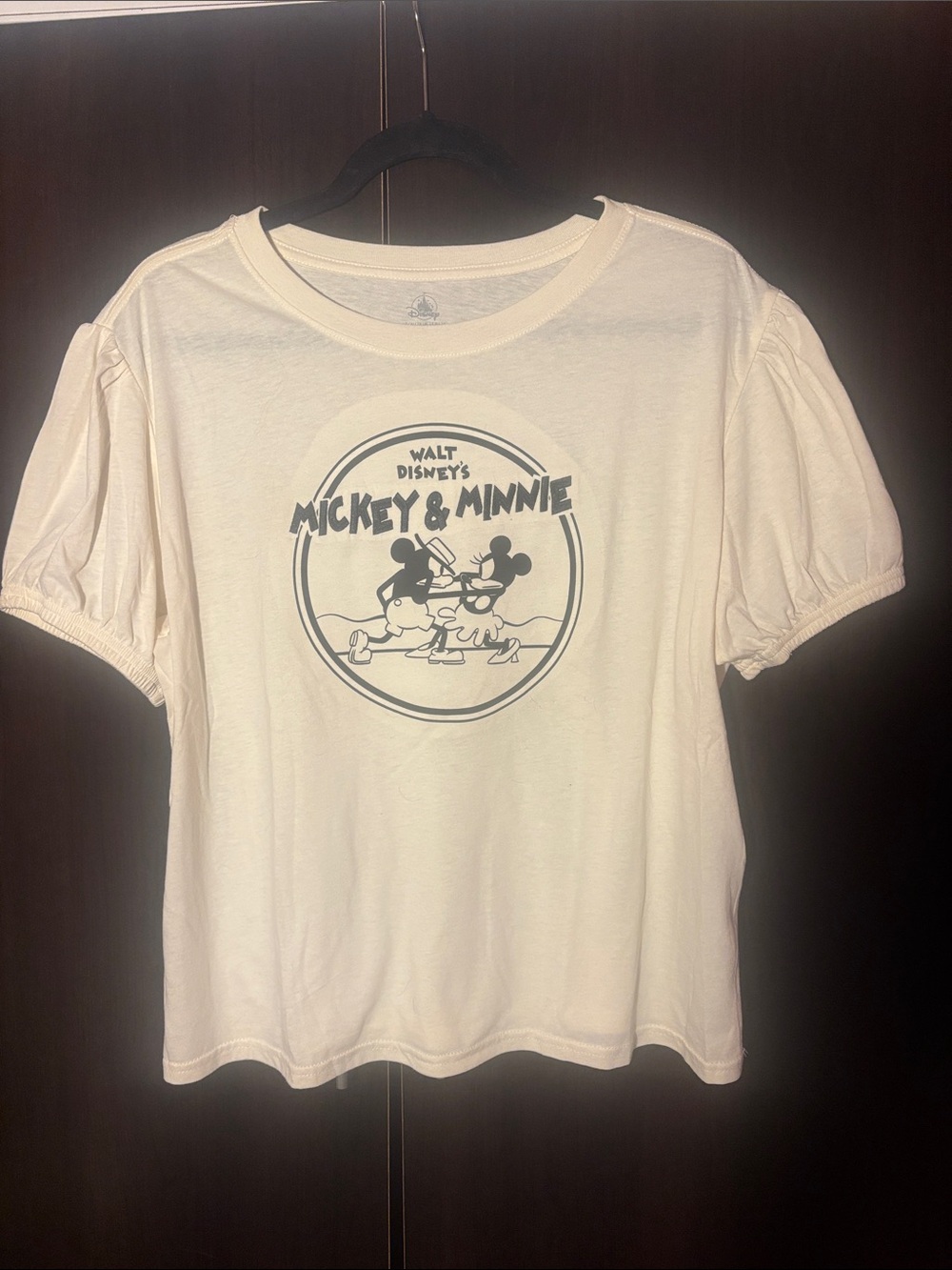 Disney Cream Mickey & Minnie Puff Sleeve Graphic Tee 1X